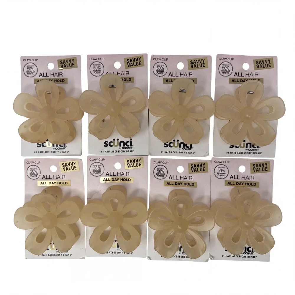 8X Scunci Flower Claw Hair Clip All Day Hair Hold 7CM , Tan